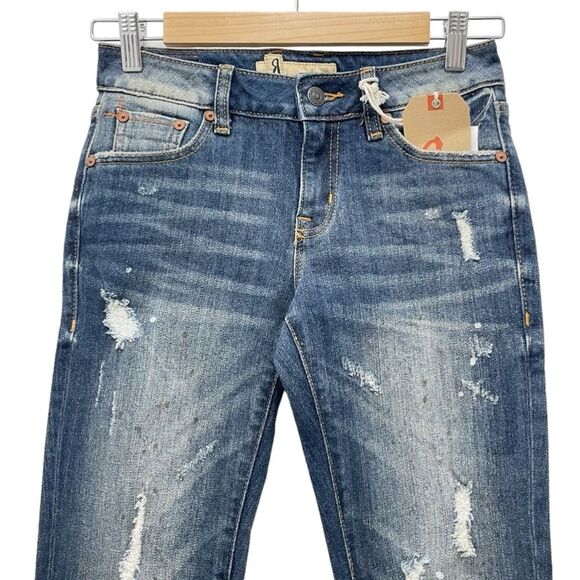 NWT Remix by Rock Revival Straight Leg Jeans in Destroyed Indigo Wash Size 24 - Picture 7 of 16